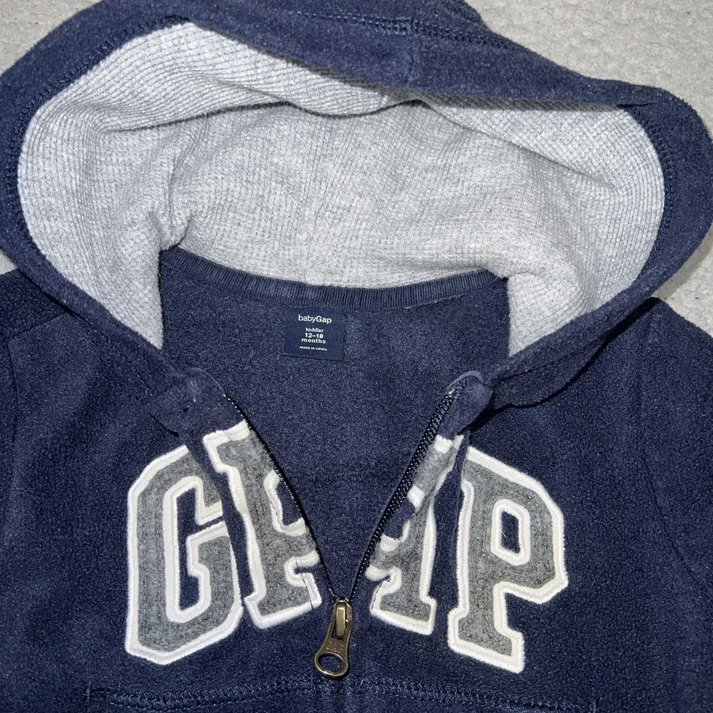 VTG Baby Gap Hoodie Toddler Sz 12-18 Months Blue Fleece‎ Waffle Knit Hood Jacket